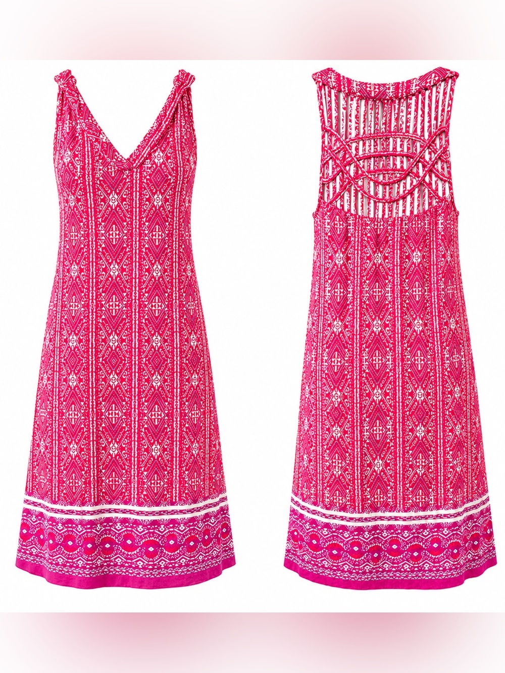 🛥️ Skies Are Blue Pink Boho Crochet Back Sleeveless Dress | SIZE SMALL